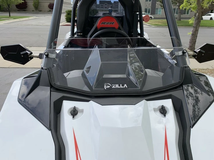 UTVZilla Polaris RZR RS1 Hard Coated Polycarbonate Half Windshield W/ Billet Clamps - Image 2